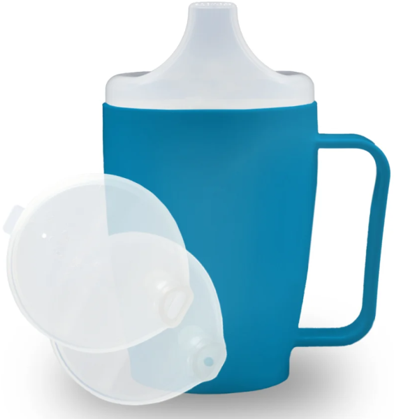 Trinkbecher-Set mit Griff und 2 Deckeln, blau